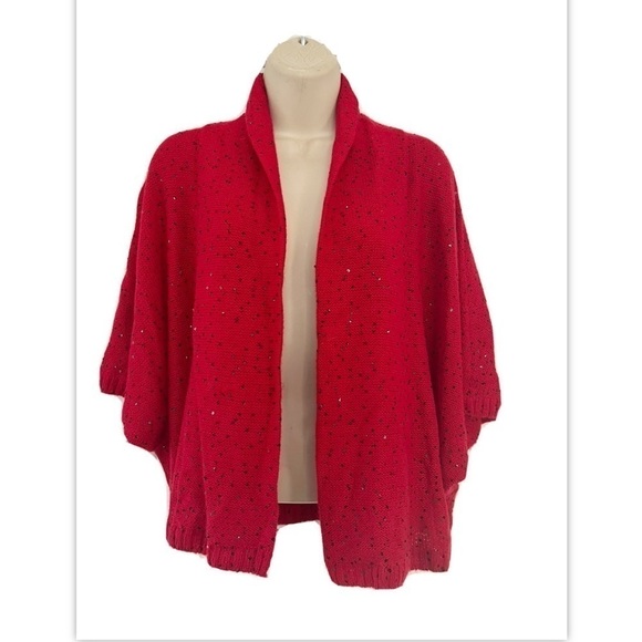 St John Couture Size P (2) Red Open Front Cashmere Wool Sweater Black Sequins - Picture 1 of 12